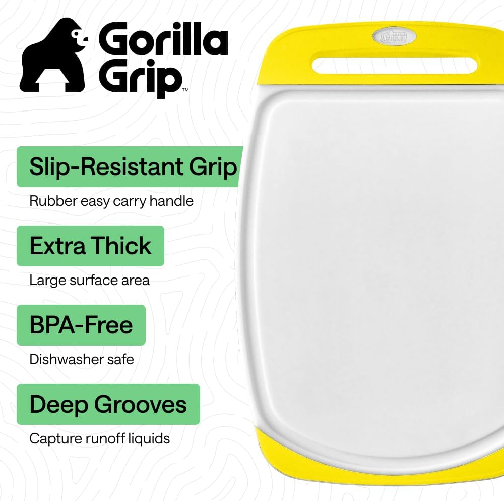 GORILLA GRIP BPA-Free Reversible Kitchen Cutting Board Set of 3, US Designed, Nonporous, Juice Grooves Catch Liquid, Slip Resistant Border, Dishwasher Safe, Durable Large Food Chopping Boards, Black