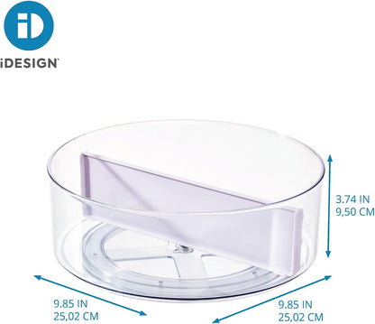 Rosanna Pansino x iDesign Recycled Plastic Divided Lazy Susan Turntable with Lid, Clear Bin/Marshmallow Divider, 10" D x 3.69" H