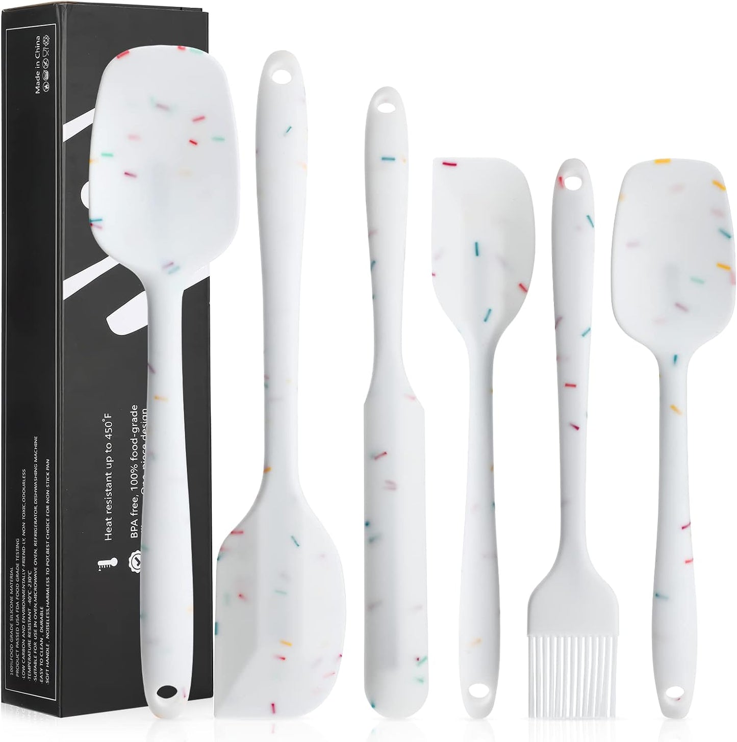 6 Piece Silicone Spatula Set - Heat Resistant Nonstick Spatulas Set with Stainless Steel Core, Food Grade Silicone Spatulas for Baking Cooking Mixing Kitchen Utensils Set - Dishwasher Safe (White)