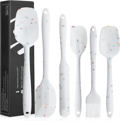 6 Piece Silicone Spatula Set - Heat Resistant Nonstick Spatulas Set with Stainless Steel Core, Food Grade Silicone Spatulas for Baking Cooking Mixing Kitchen Utensils Set - Dishwasher Safe (White)