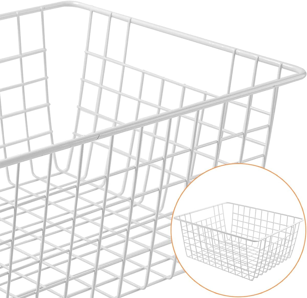 3 Pack Large Wire Baskets for Organizing 14.2'' Metal Wire Baskets with Built-in Handles, Wire Storage Basket Black Metal Freezer Organizer Wire Basket for Pantry, Cabinets, Bathroom