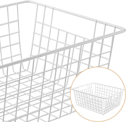 3 Pack Large Wire Baskets for Organizing 14.2'' Metal Wire Baskets with Built-in Handles, Wire Storage Basket Black Metal Freezer Organizer Wire Basket for Pantry, Cabinets, Bathroom