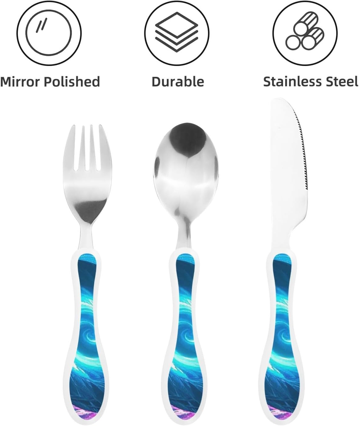 3-Piece Kids Silverware Set With Storage Case, Stainless Steel Reusable Children Safe Knife Spoon Fork Set Dreamy Jellyfish Print Children Flatware Set For Kids Lunch Box