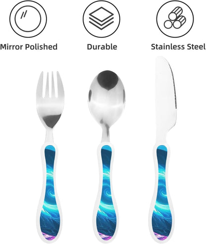 3-Piece Kids Silverware Set With Storage Case, Stainless Steel Reusable Children Safe Knife Spoon Fork Set Dreamy Jellyfish Print Children Flatware Set For Kids Lunch Box