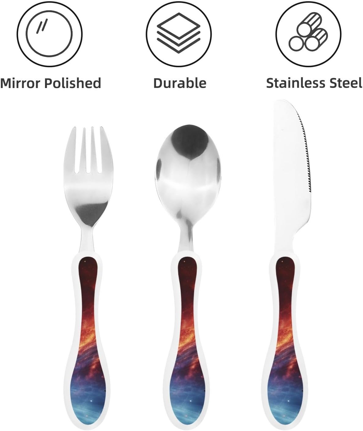 3-Piece Kids Silverware Set With Storage Case, Stainless Steel Reusable Children Safe Knife Spoon Fork Set Blue Active Girl Running Sunset Children Flatware Set For Kids Lunch Box - Colors B
