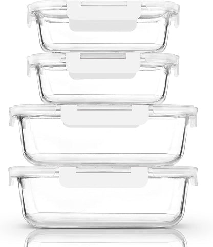 M MCIRCO [80 oz & 36 oz Extra Large Glass Food Storage/Baking Containers Set with Lids, 2 Pack 80 oz(10 cup)&2 Pack 36 oz (4.5 cup) Airtight Glass Container,Microwave,Oven,Freezer and Dishwasher