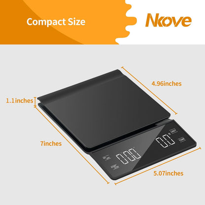 NKOVE Coffee Scale with Timer, 0.1g High Precision Espresso Scale 3kg