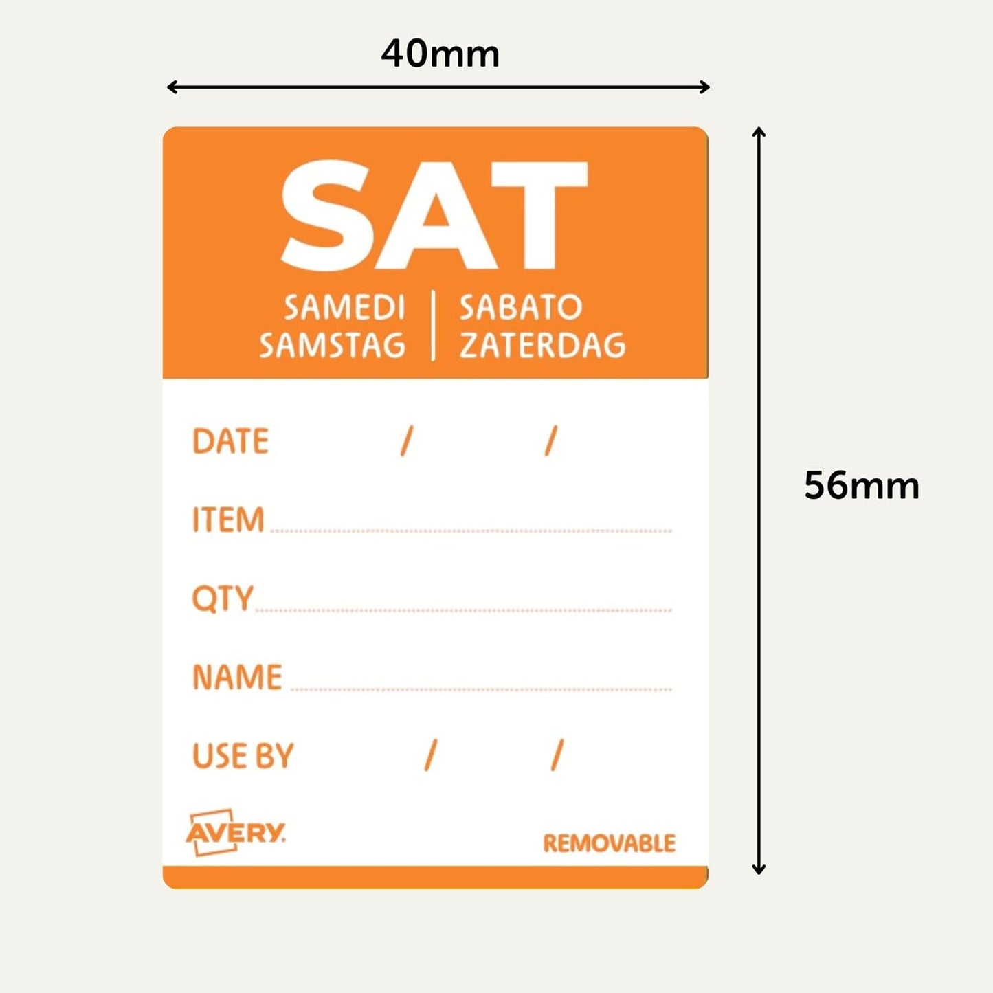 Avery Removable, Hand Writable, Detailed Food Day Labels, Strong Adhesive, 40 x 56 mm, Sunday, Black, 500 Labels, Preprinted Design (DLDSUNREV-500)