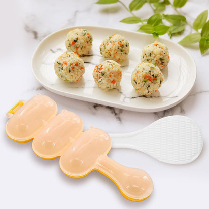 Rice Ball Mold, Single Rice Ball Shaker,Single Bear Onigiri Mold And A Embossing Device, Two Spoons And Two Silicone Oil Brushes, for DIY Sushi, Children's Lunch Bento Making Kit
