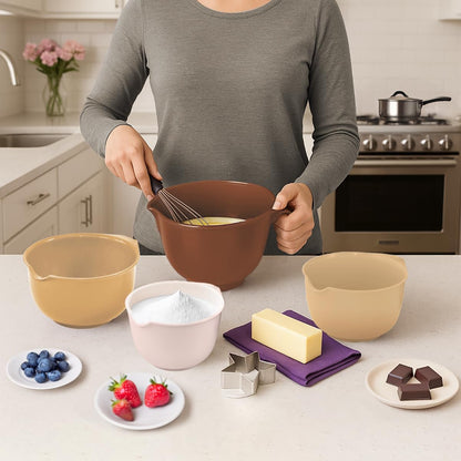 Glad Mixing Bowls with Pour Spout, Set of 4 - Nesting Plastic Bowls (1.2qt, 1.9qt, 2.8qt, and 3qt with Handle) - Non Slip Base, Dishwasher Safe Kitchen Cooking and Baking Supplies, Green