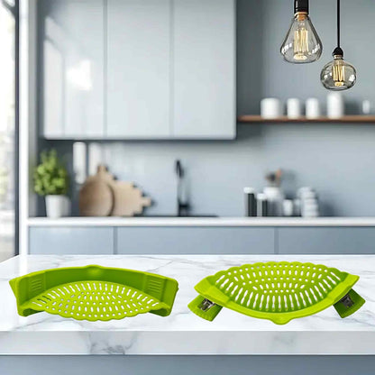 Blue Silicone Clip On Strainer, Universal Pot Colander for Draining Pasta, Vegetables and Kitchen Cooking