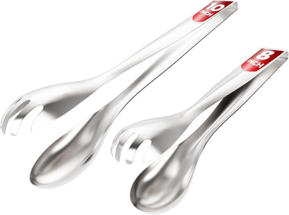 Kitchen Discovery Stainless Steel Tongs, Set of 2 (8" & 10"), Lightweight & Durable Kitchen Tongs for Serving, Parties and Events, Dishwasher-Safe Metal Serving Tongs for Salads and More