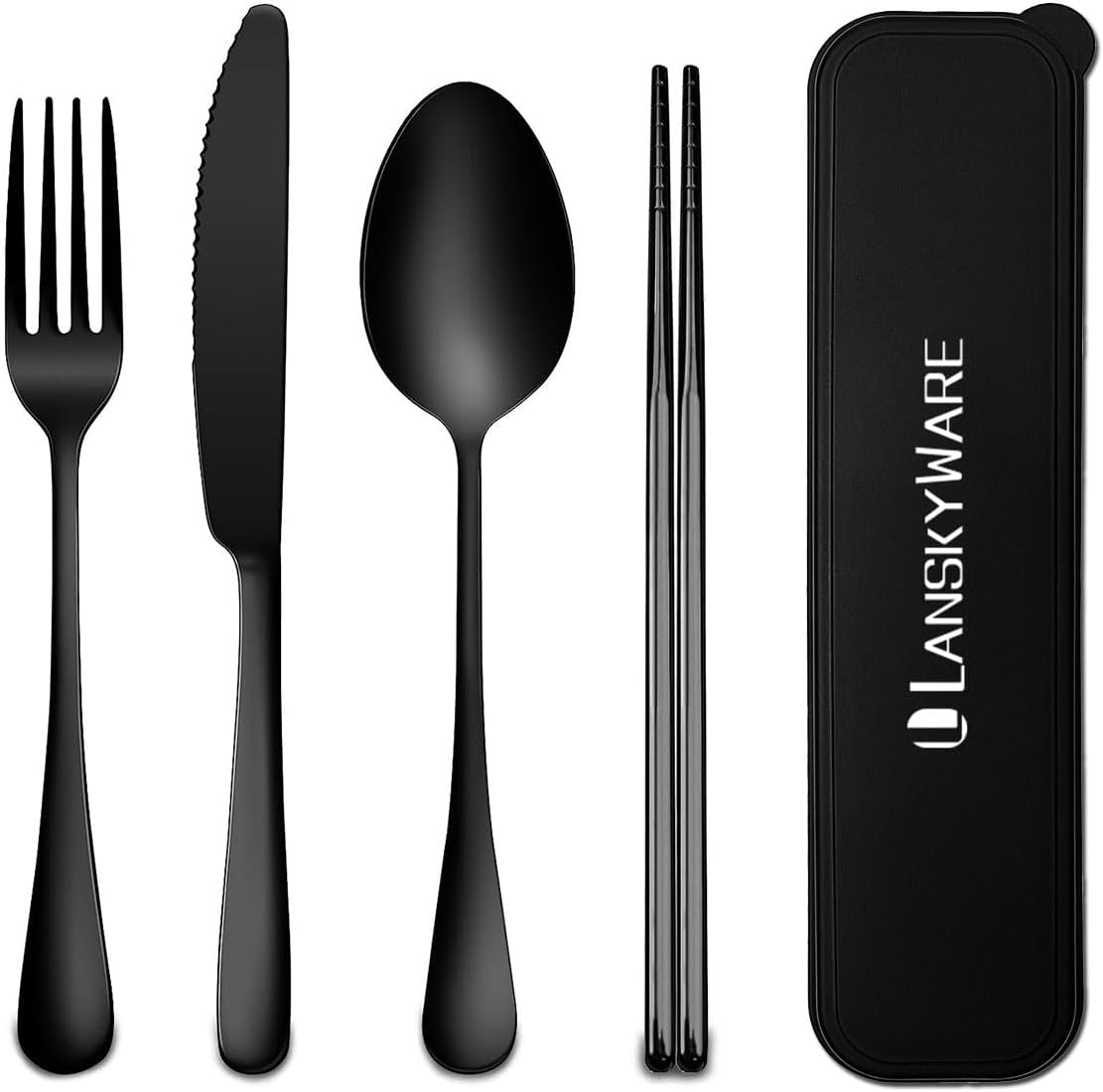 Portable Travel Utensils Set, 18/8 Stainless Steel 3 PCS Cutlery Set Including Knife Fork and Spoon, Reusable Travel Silverware Set with Case for Lunch Box Camping School Office