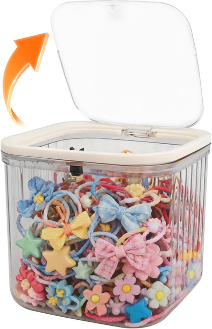 THMINS Hair Accessories Organizer for Girls,Small Plastic Storage Box with Lid for Kids Hair Clips,Ties,Bows&Jewelry,Stackable Dust-Proof Flip Top Container,Desktop Organizer(Clear)