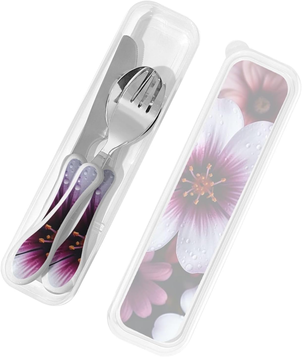 3-Piece Kids Silverware Set With Storage Case, Stainless Steel Reusable Children Safe Knife Spoon Fork Set Blue Active Girl Running Sunset Children Flatware Set For Kids Lunch Box - Colors A