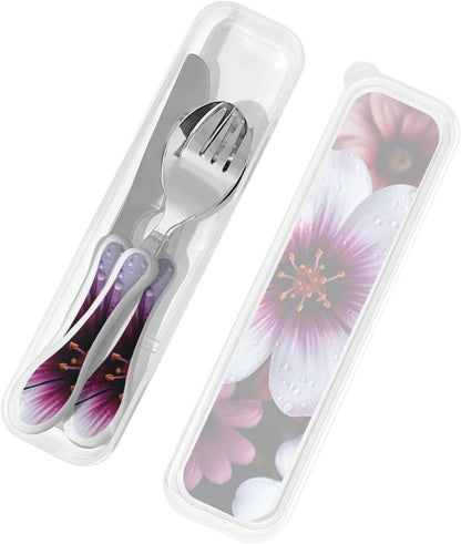 3-Piece Kids Silverware Set With Storage Case, Stainless Steel Reusable Children Safe Knife Spoon Fork Set Blue Active Girl Running Sunset Children Flatware Set For Kids Lunch Box - Colors A