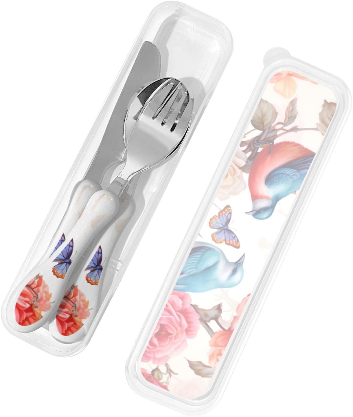 3-Piece Kids Silverware Set With Storage Case, Stainless Steel Reusable Children Safe Knife Spoon Fork Set Blue Active Girl Running Sunset Children Flatware Set For Kids Lunch Box - Colors C