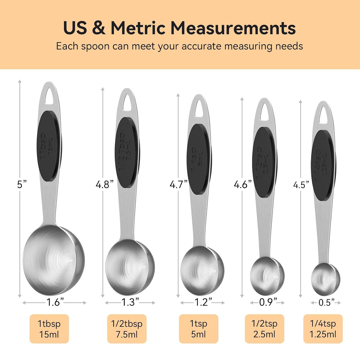 18/8(304) Stainless Steel Magnetic Measuring Spoon Set for Baking & Cooking