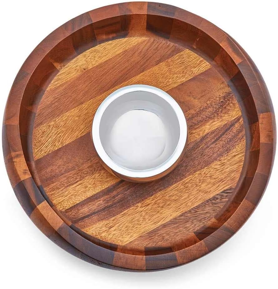 nambe Butterfly Collection Chip & Dip Serving Tray and Bowl | 2-Piece Set | Metal Dip Bowl for Salsa and Guacamole | Large Party Platter for Vegetables, Snacks, or Chips | 16-Inch
