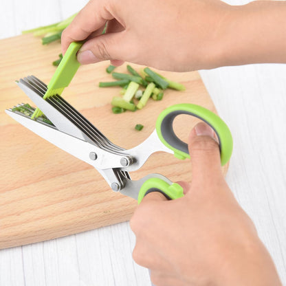 2 Pairs Herb Shears, 5 Blade Kitchen Salad Scissors Stainless Steel with Cover, Herb Scissors Upgrated Grinding Kitchen Shears for Chopping Cilantro Scallion & Salad (2 Pairs for Herb)