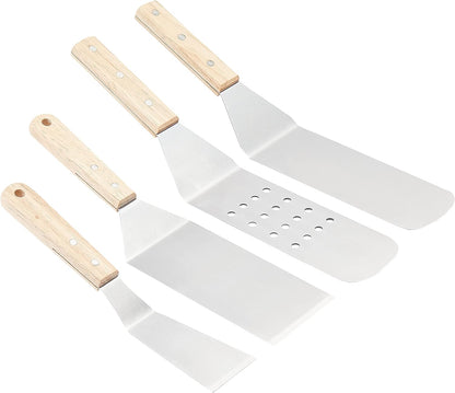 Amazon Basics 4-Piece Stainless Steel BBQ Grilling Tool Set with Carry Bag, Rust-Resistant, Dishwasher Safe