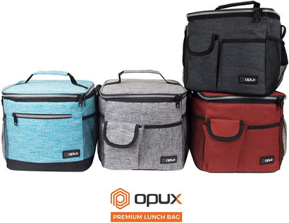 opux Insulated Lunch Bag for Men Women, Leakproof Black Lunch Box for Work, Portable Soft Lunch Cooler Bag with Shoulder Strap, Adult Lunchbox Lunch Pail for Kid Boy Girl School, 14 Can/8L