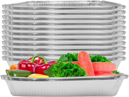 PARTY BARGAINS 4 lb Aluminum Pans with Board Lids, 50 Pack – 12 x 8 in Disposable Foil Roasting & Steam Table Pans for Catering, Takeout, Meal Prep, Oven Safe up to 240°C