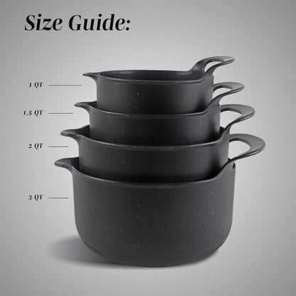 COOK WITH COLOR Nesting Plastic Mixing Bowl Set with Pour Spouts and Handles, Gray, Non-Slip