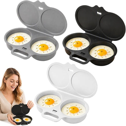 2pcs Dual Cavity Microwave Egg Poacher with Lid & Handle，Black