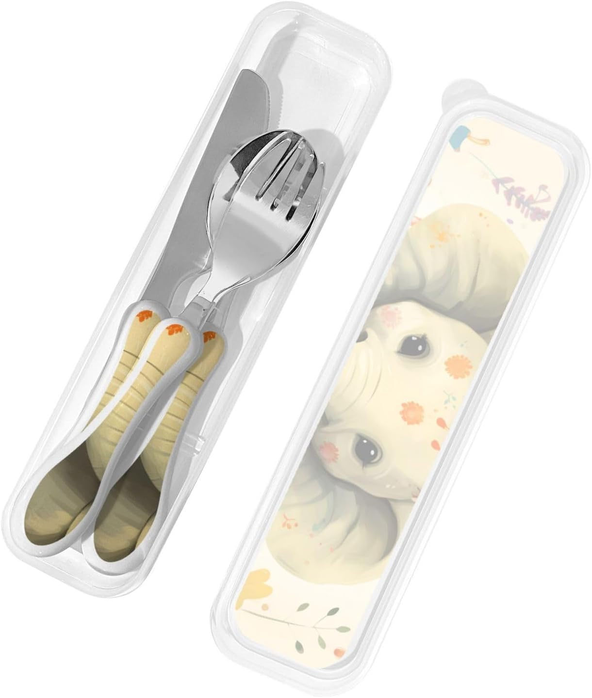 3-Piece Kids Silverware Set With Storage Case, Stainless Steel Reusable Children Safe Knife Spoon Fork Set African Lion Black And White Children Flatware Set For Kids Lunch Box