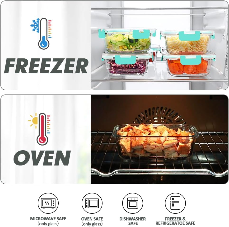 VERONES 30 Pieces Glass Meal Prep Containers Set, Stackable Glass Food Storage Containers with Lids-Airtight Lunch Containers，for Microwave, Oven, Freezer & Dishwasher,Grey