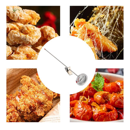 Stainless Steel Oil Fry Thermometer,Long Probe Food Temperature Gauge with Clip for Deep Frying,Candy,Milk,BBQ Cooking(M 30cm)