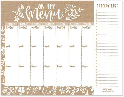 Rustic Weekly Meal Planning Calendar Grocery Shopping List Magnet Pad for Fridge, Magnetic Family Pantry Food Menu Board Organizer, Week Diet Prep Planner Tools Refrigerator What to Eat Dinner Notepad