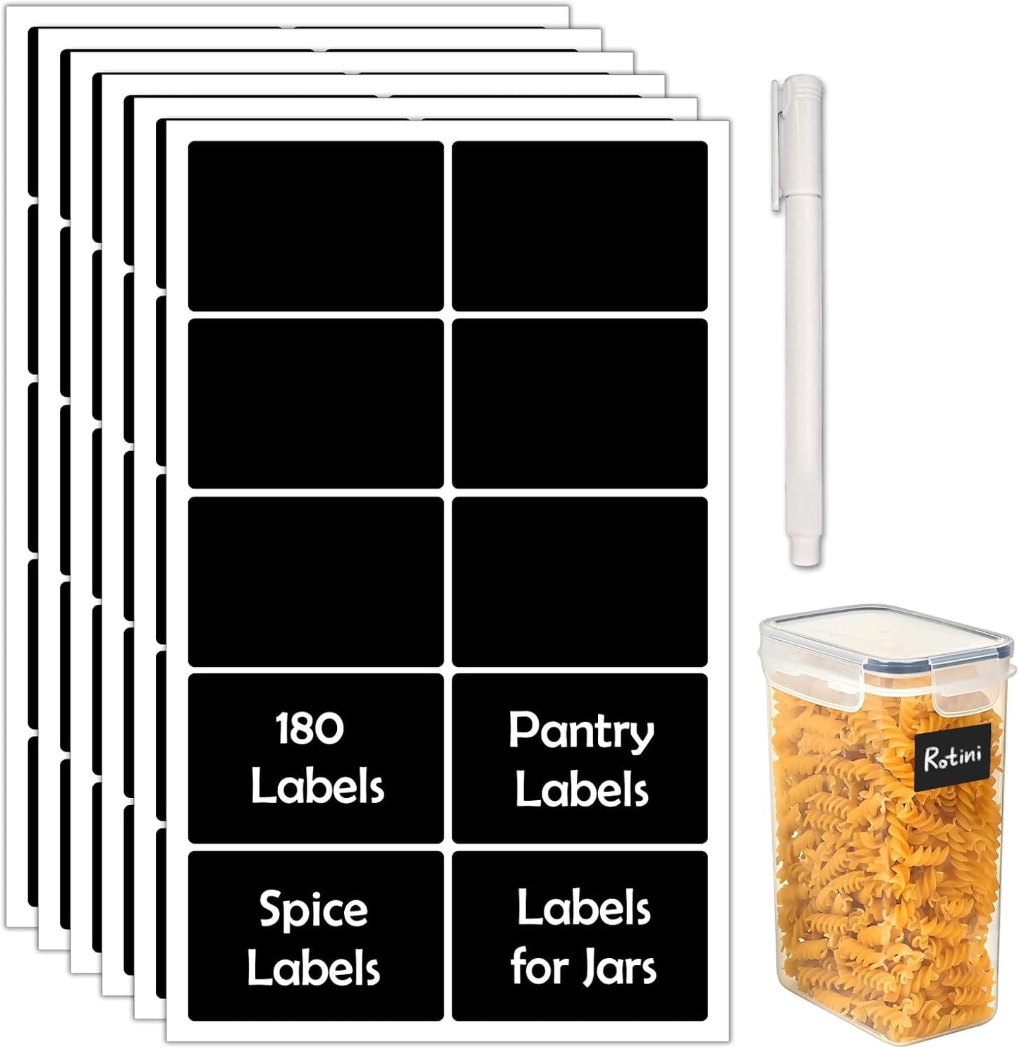 JIEHENG 180Pcs Chalkboard Labels for Jars,Removable Stickers with 1 Liquid Chalk Markers(Black, Wavy)
