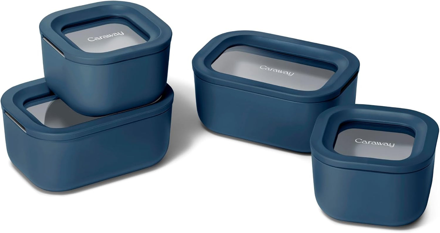 Caraway 13pc Glass Food Storage Container Set - Easy to Store, Non Toxic Lunch Box - with Glass Lids - Includes Storage Organizer - Mist