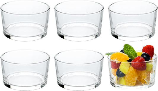 HillSpring Glass Small Bowls, 7.5oz, Clear Mini Bowls for Dips, Sauces, Desserts, Side Dishes, Pudding, Fruit and Charcuterie Boards, Pinch Bowls for Meal Prep (6)