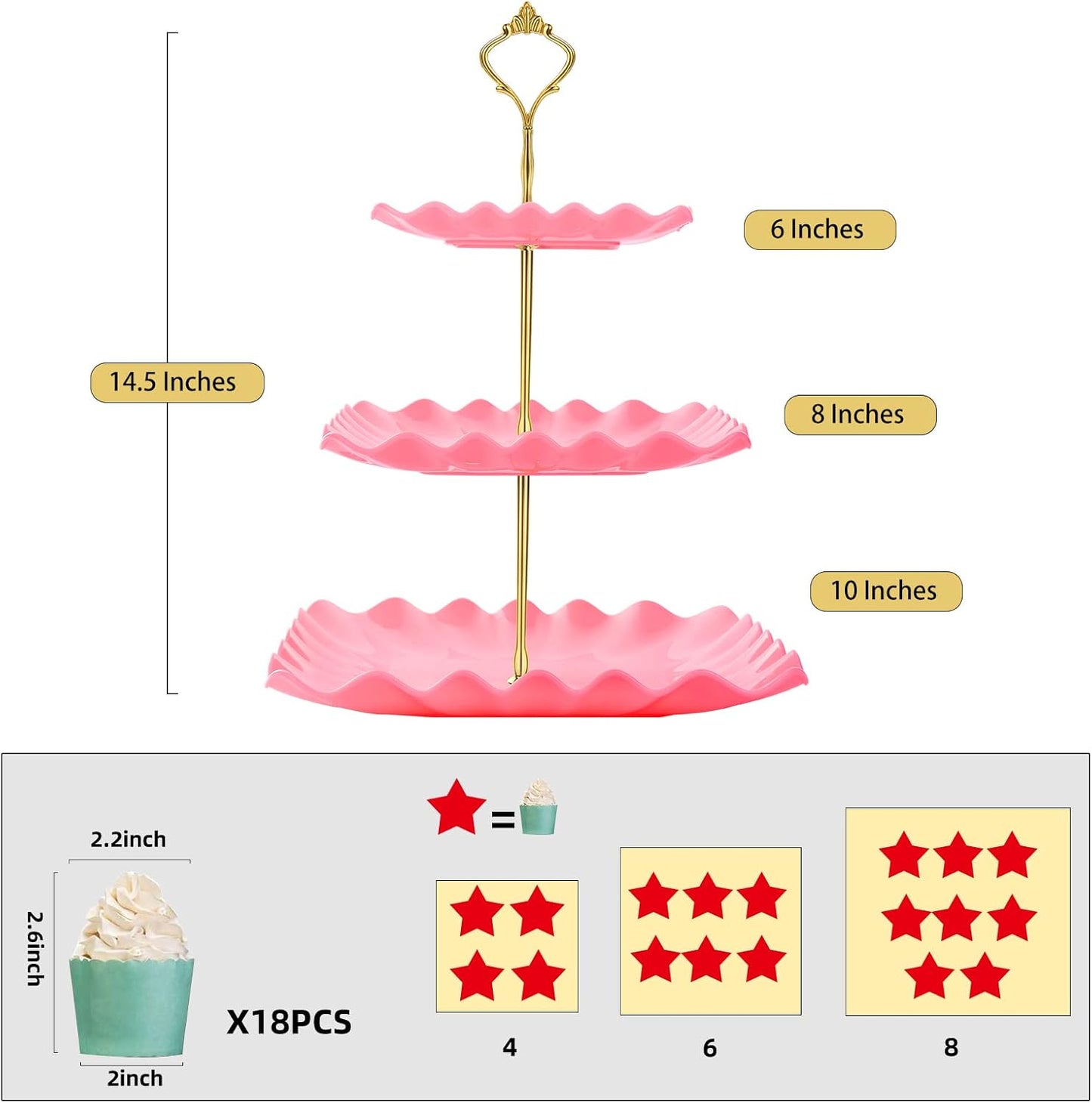 DAFURIET Dessert Cupcake Stand, 3 Tier Cup Cake Holder Tower for Tea Party/Birthday/Wedding, Plastic Tiered Serving Tray with Metal Rod, White