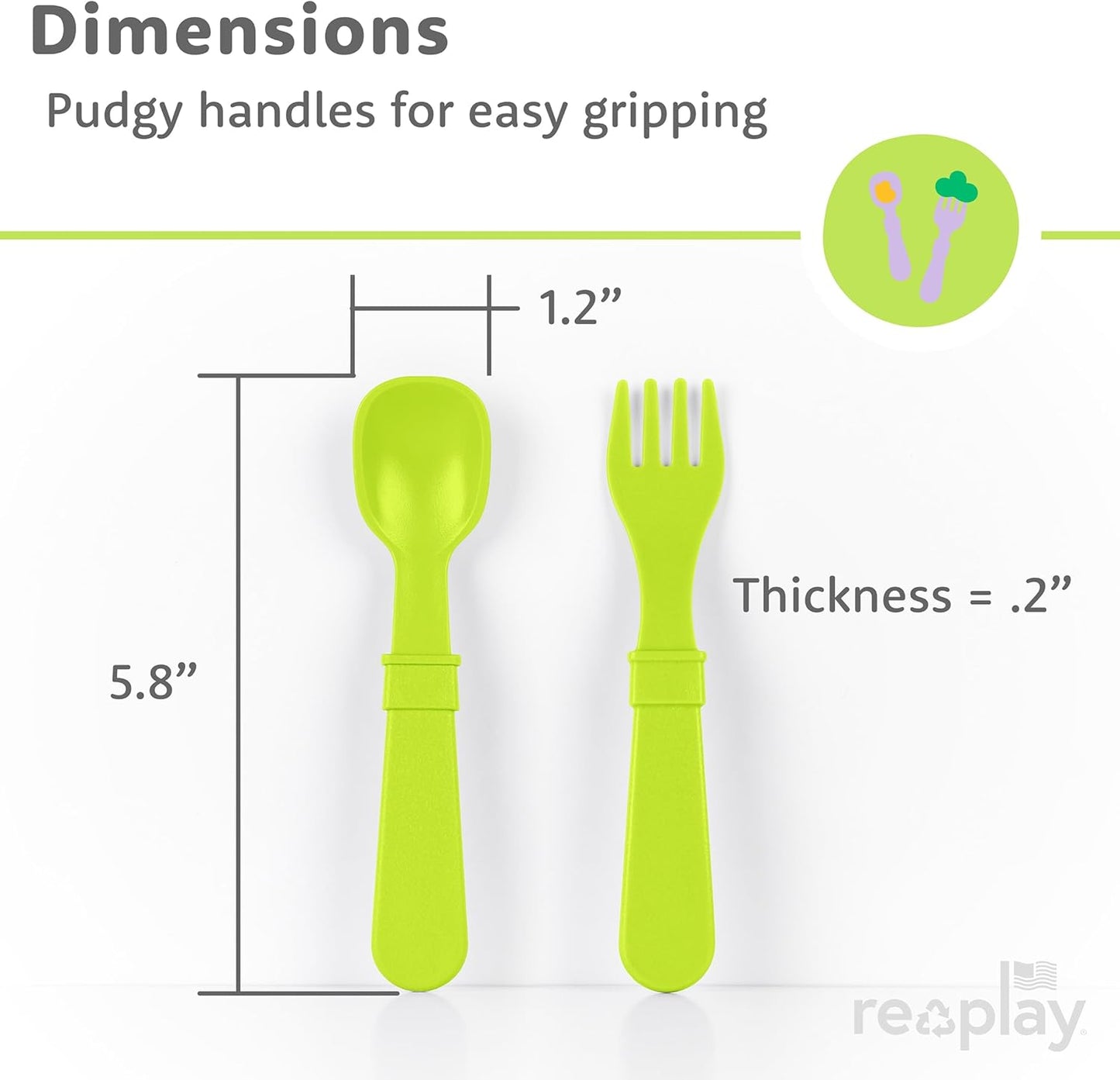 Re-Play Toddler Forks and Spoons Set - 6x6 Utensils Set for Kids - Dishwasher and Microwave Safe - Made in USA - Set of 12-5.8" x 1.2" x 0.2" - Sorbet