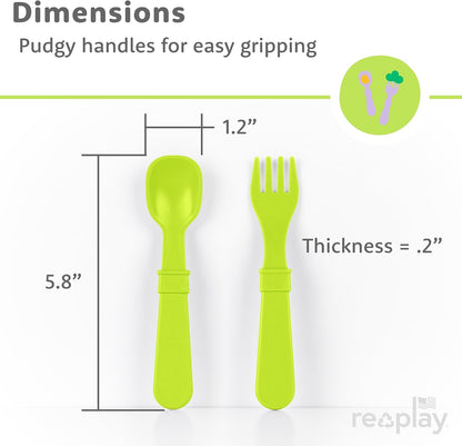 Re-Play Toddler Forks and Spoons Set - 6x6 Utensils Set for Kids - Dishwasher and Microwave Safe - Made in USA - Set of 12-5.8" x 1.2" x 0.2" - Sorbet