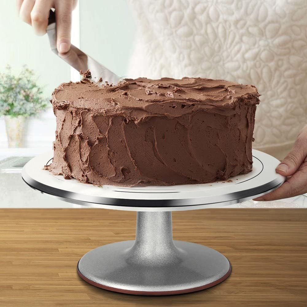 Yizish Cake Turntable Aluminum Alloy & Piping Bags and Tips Set, Rotating Cake Stand Decorating Kits with Stainless Steel Cake Spatulas and Scrapers for Baking, Pastries and Cupcakes, Gift Set