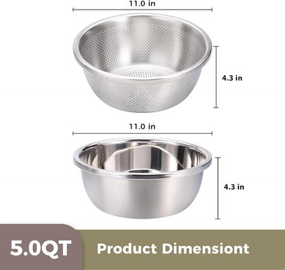 Colander and Bowl Set 6.0QT (2-in-1) - Thickened 304 Stainless Steel Kitchen Strainer Bowl for Fruit, Pasta, Vegetables, Rice - Heavy Duty, Induction Cooker & Dishwasher Safe