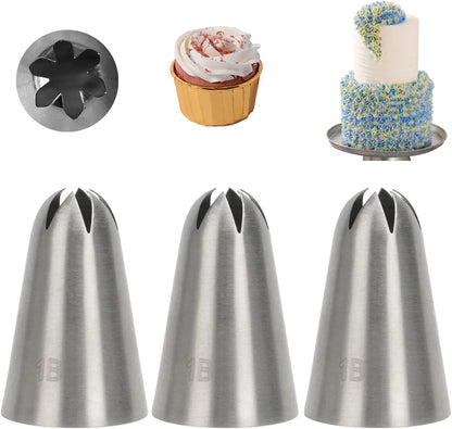 4B Piping Tip Set, Open Star Frosting Tips for Cake Decorating, 3 Pcs