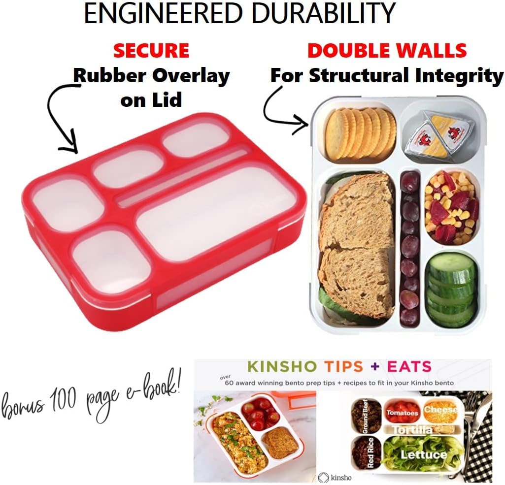 kinsho Bento Lunch-Box Set for Kids includes Snack Container | 6 and 3 Compartment Boxes Leakproof School Bentos, Meal Portion Control Containers, Boys Girls Adults, Navy Blue Large + MINI 2 Pack Set