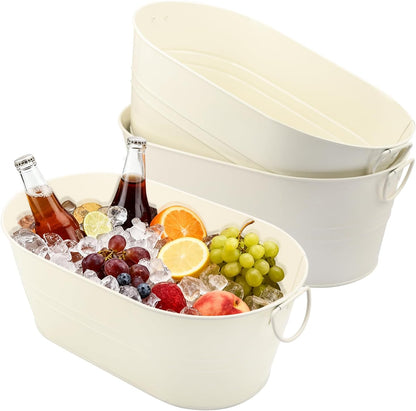 3 PCS 15.3 x 9 x 6 inch White Metal Galvanized Tub with Handles, 3 Gallon Large Beverage Tubs for Wine, Cocktails, Parties, Outdoor Beer Ice Tub
