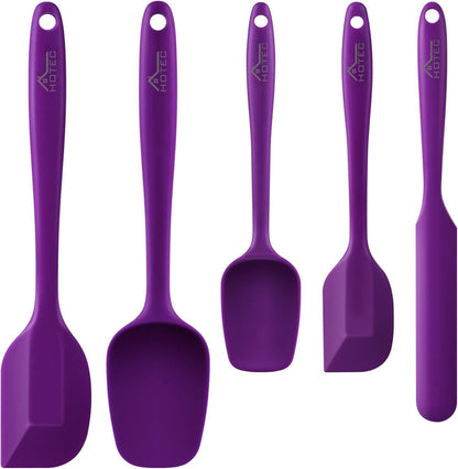 HOTEC Heat Resistant 600℉ Food Grade Silicone Rubber Spatula Set for Baking, Cooking, and Mixing Non Stick Dishwasher Safe BPA-Free Multicolor Set of 5
