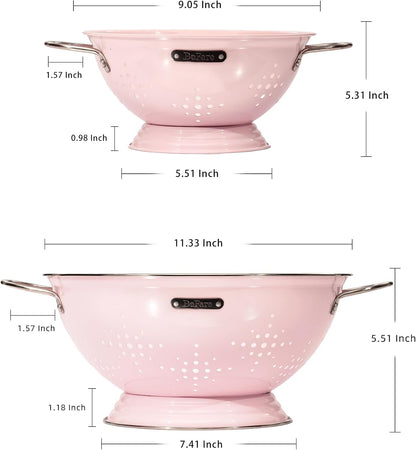 Metal Colander 2 Pack, Strainer Bowel with Handles 2Qt & 6Qt Powder Coated Solid Ring Base Heavey Duty Kitchen Drainer Basket for Pasta Veggies and Fruits,New Home Apartment Essentials (Almond Cream)