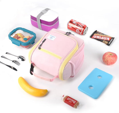 Genteen Kids Lunch Box, Insulated Lunch Bag for Kids, Toddler, Girl, and Boy; Holds Lunch Box, Water Bottle, & Snacks; Easy-Clean Water-Resistant Fabric & Multiple Zippered Pockets (Yellow Blue)
