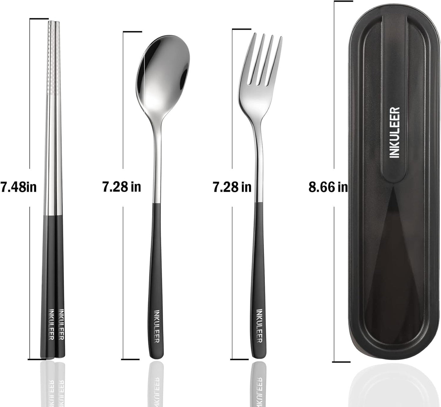 iNKULEER Travel cutlery set, 18/8 stainless steel cutlery, Reusable utensils set with case, Portable Silverware Lunch Box for Camping and Office (Pink)