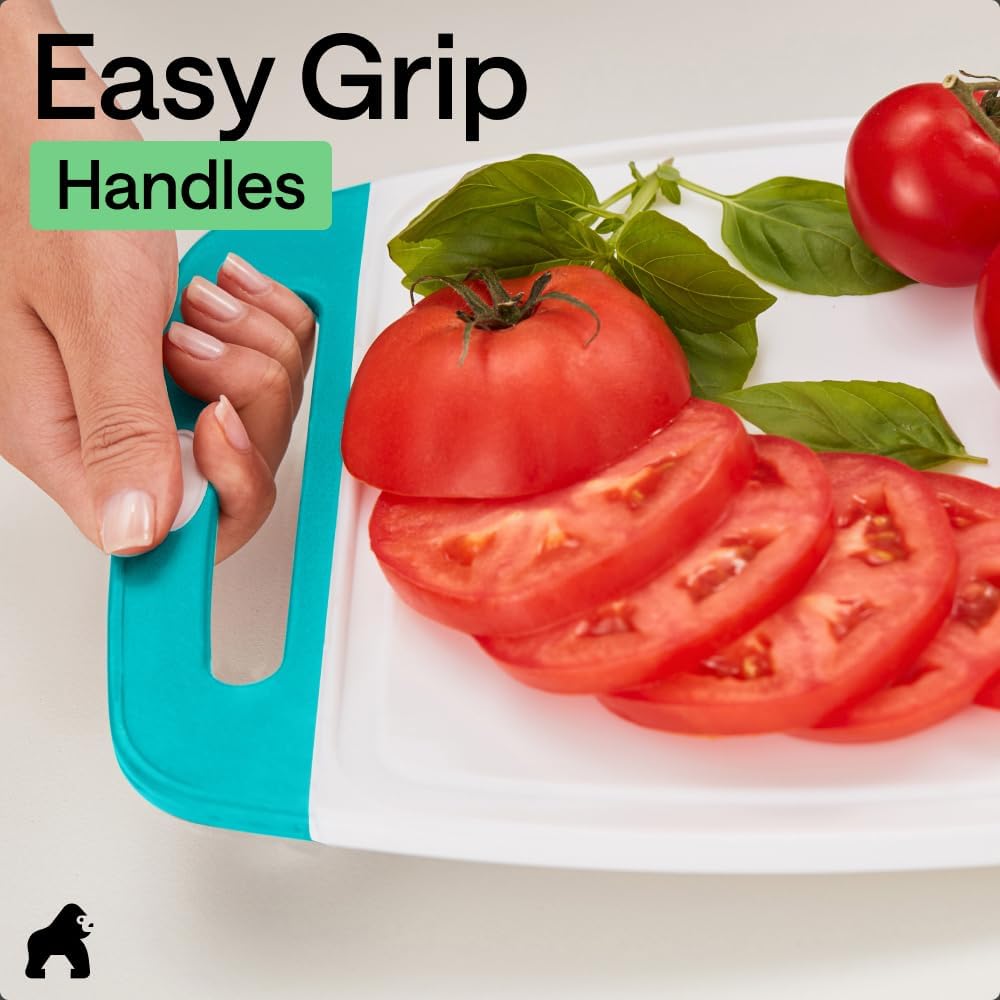 GORILLA GRIP BPA-Free Reversible Kitchen Cutting Board Set of 3, US Designed, Nonporous, Juice Grooves Catch Liquid, Slip Resistant Border, Dishwasher Safe, Durable Large Food Chopping Boards, Black