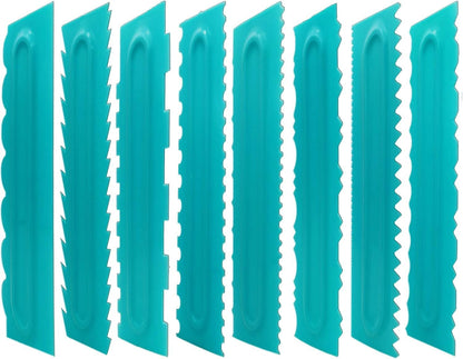 Cake Scraper set of 8 Pack Cake Edge Tools -16 Design Textures-Blue